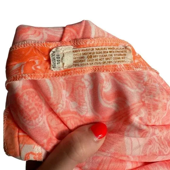 Key West Hand Print Vanda Rare Neon Orange Nautical 3/4 Sleeve Vintage Top - Picture 12 of 12